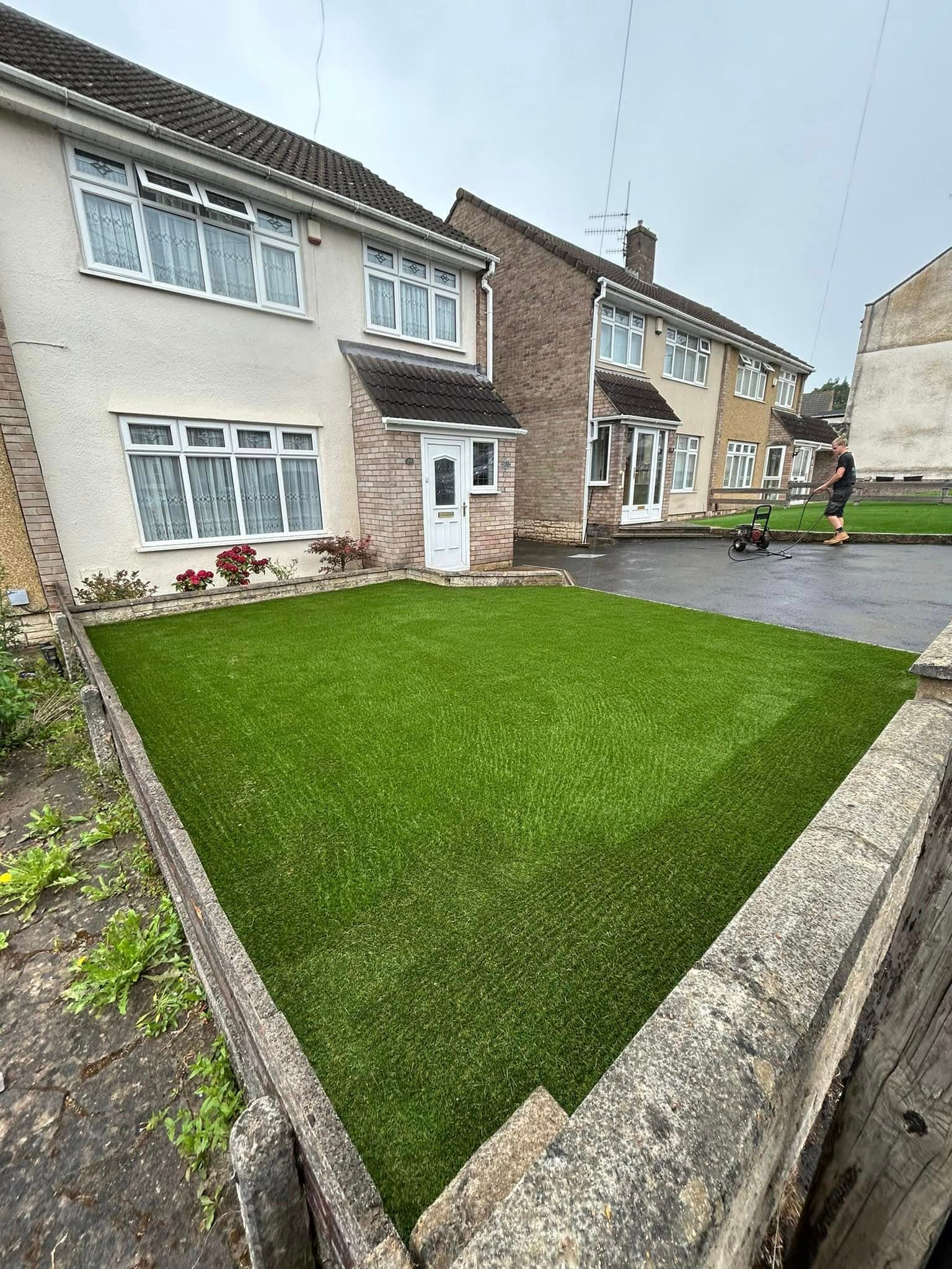 Front garden artificial grass installation